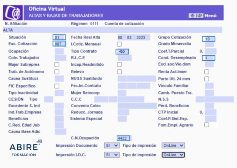 Tabla CASIA de la Seguridad social del contrato de formación